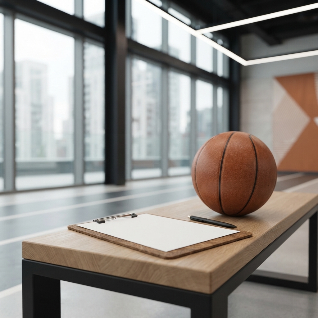 A clipboard and pen resting beside a basketball, suggesting assessment and diagnosis