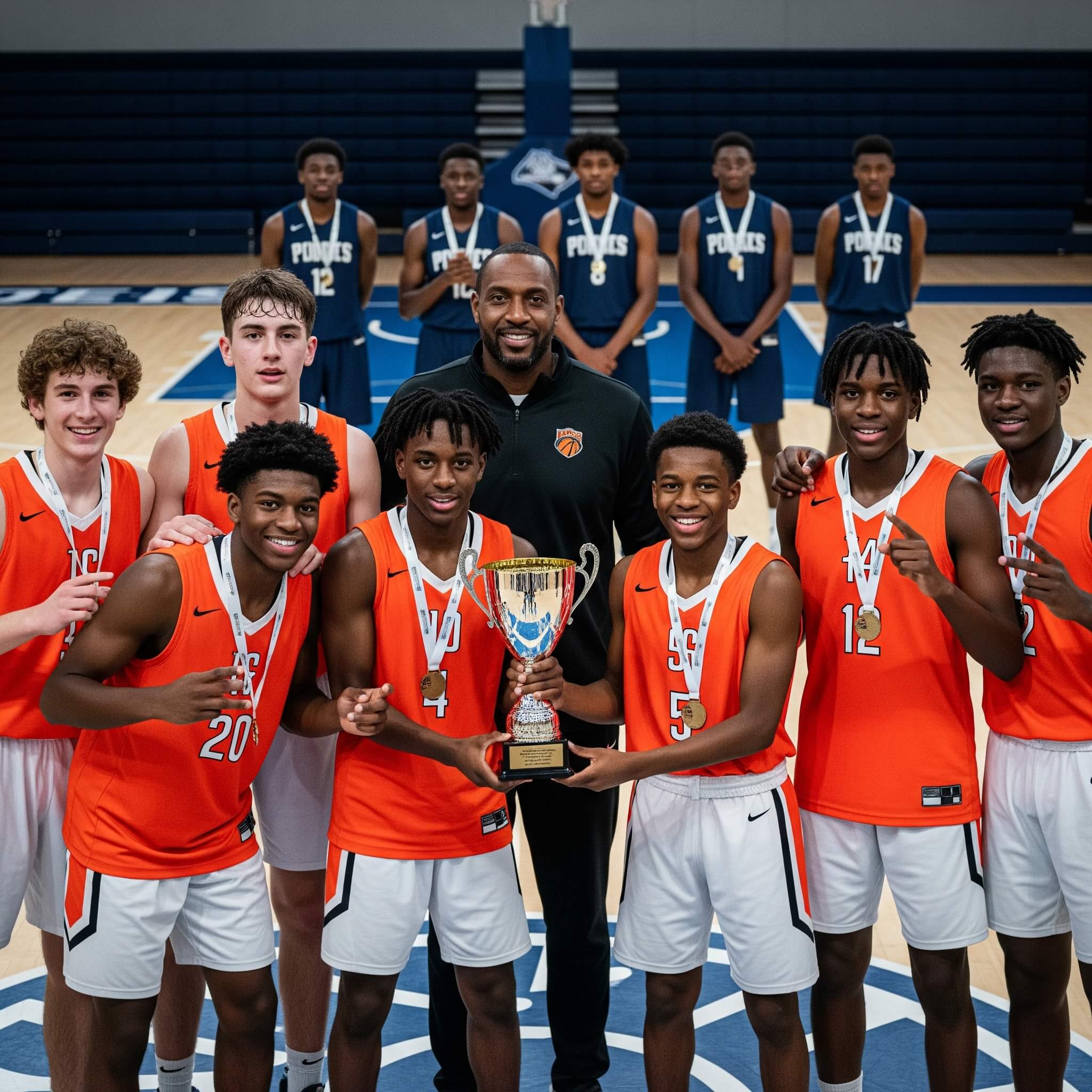 Youth AAU basketball team huddle